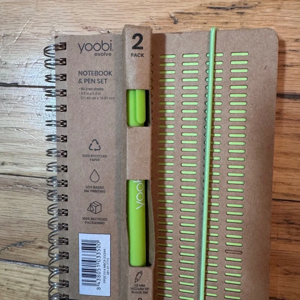 Yoobi Evolve Notebook and Pen Set Recycled Paper Lime Green 2 Pack‎